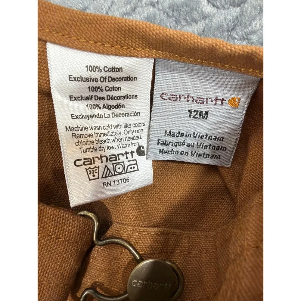Carhartt Kids 12M Brown Duck Cotton Canvas Bib Overalls Double Front Snaps